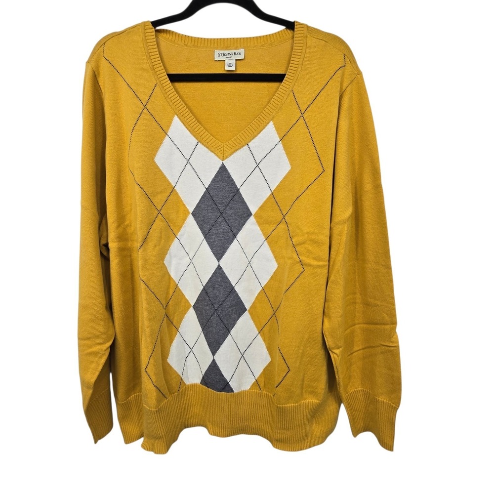 St Johns Bay NWT Argyle Diamond Sweater Women's Plus‎ 3X V-neck Preppy Academia